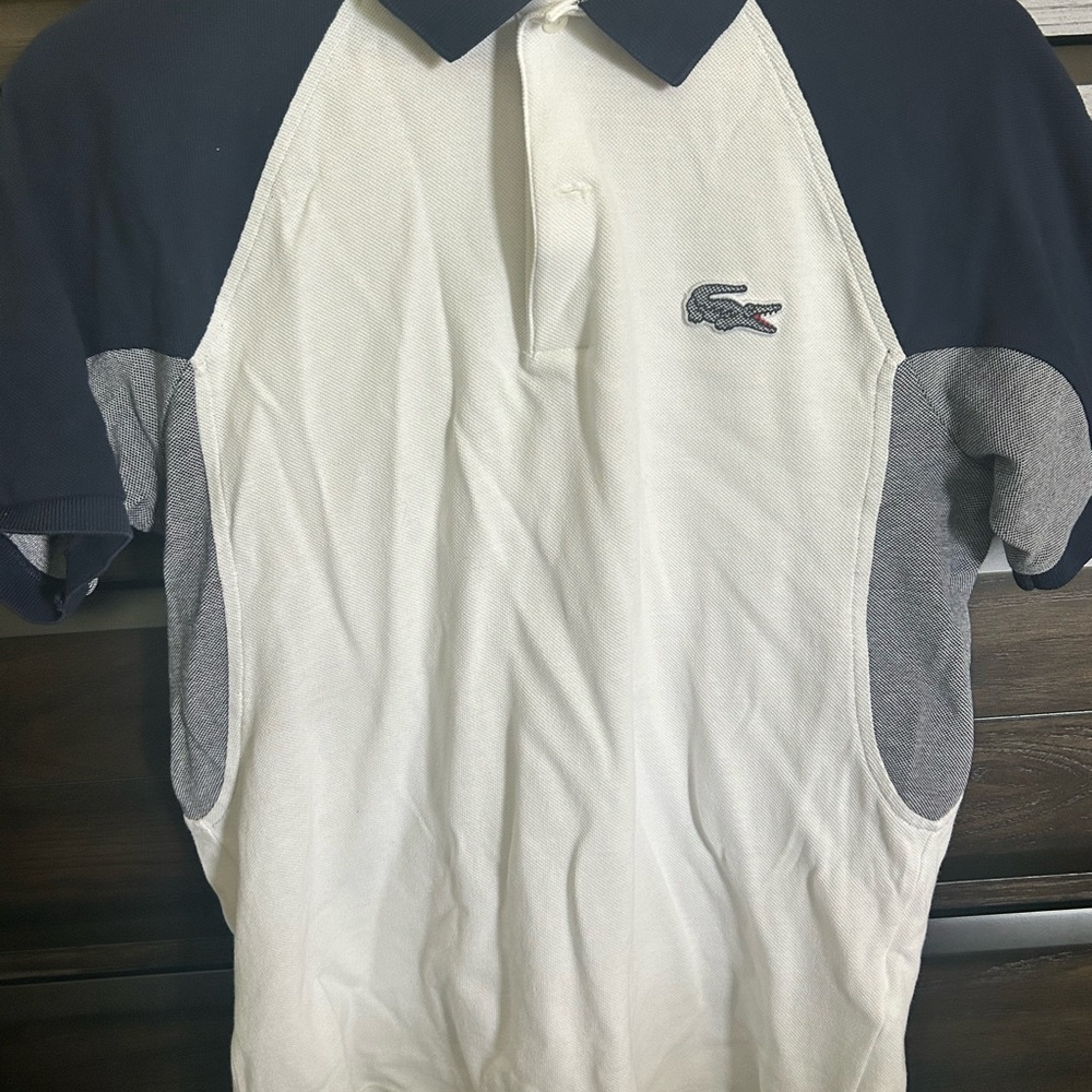 Lacoste Blue and White Polo Shirt Classic Design